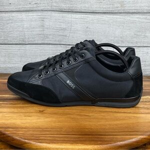 Hugo Boss Mixed Material Trainers Suede Faux Leather Black Shoe Men’s Size 11